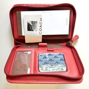 Coach Red Leather Organizer Zip Wallet